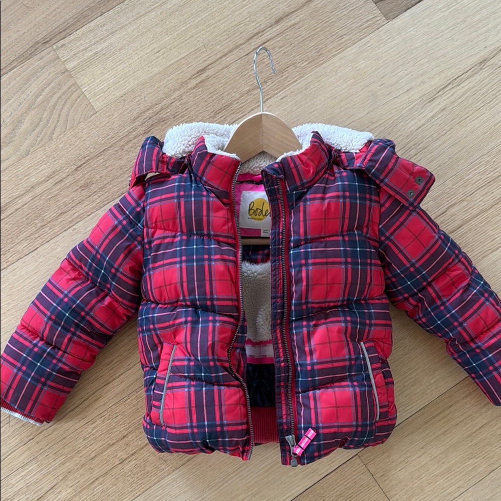 Bebe Red Plaid Puffer Jacket